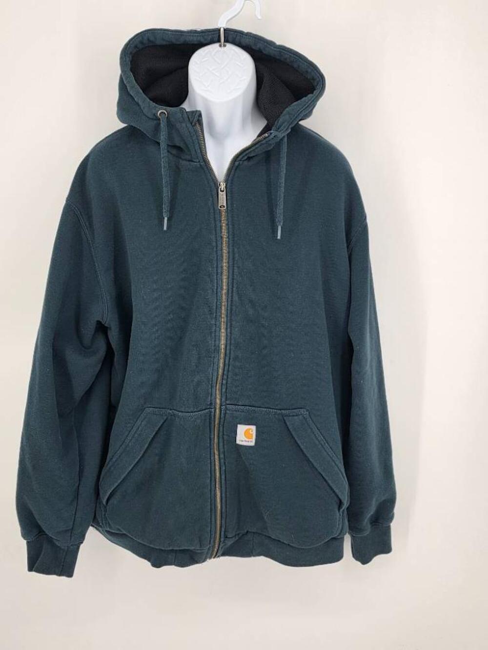Carhartt Mens L Tall Rain Defender Zip Hoodie Jacket Sweatshirt Green Workwear